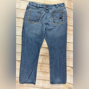 Mens Ariat FR Work Denim Blue Jeans M4 Low Rise Bootcut Size 40x32